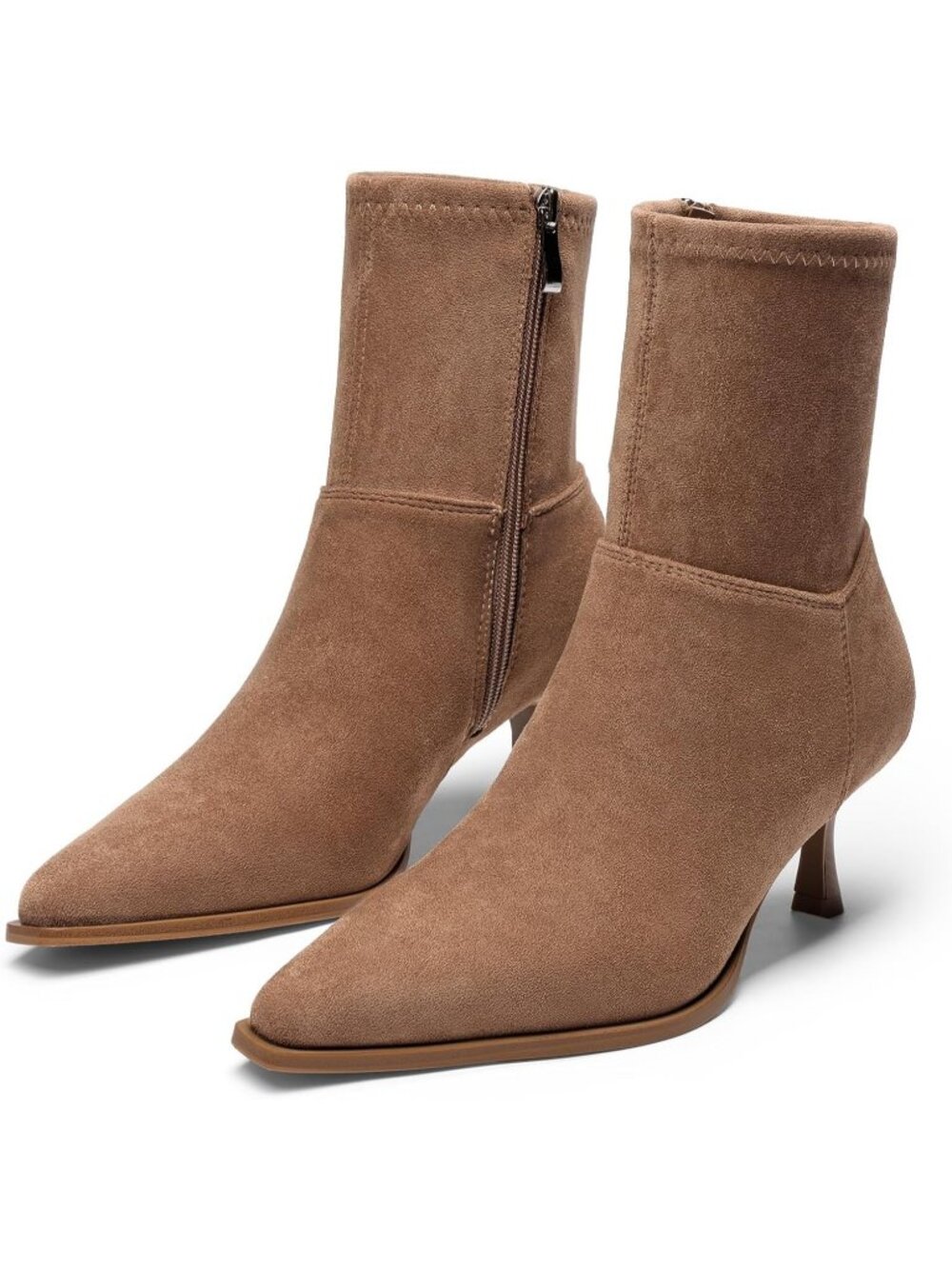 Women's Brown Faux Suede Kitten Heel Side Zipper Dress Vintage Fashion Boots